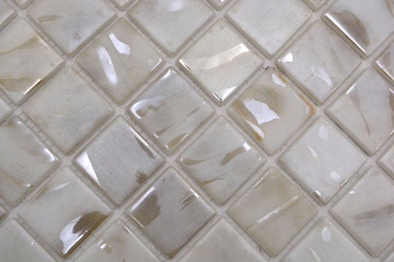 Hand-painted pool mosaic pool mosaic glass mosaic ivory cream beige shimmer iridescent wall floor kitchen bathroom shower - MOS220-71380U_m