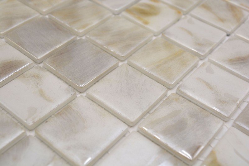 Hand-painted pool mosaic pool mosaic glass mosaic ivory cream beige shimmer iridescent wall floor kitchen bathroom shower - MOS220-71380U_m