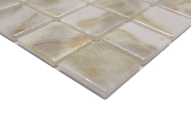 Hand-painted pool mosaic pool mosaic glass mosaic ivory cream beige shimmer iridescent wall floor kitchen bathroom shower - MOS220-71380U_m