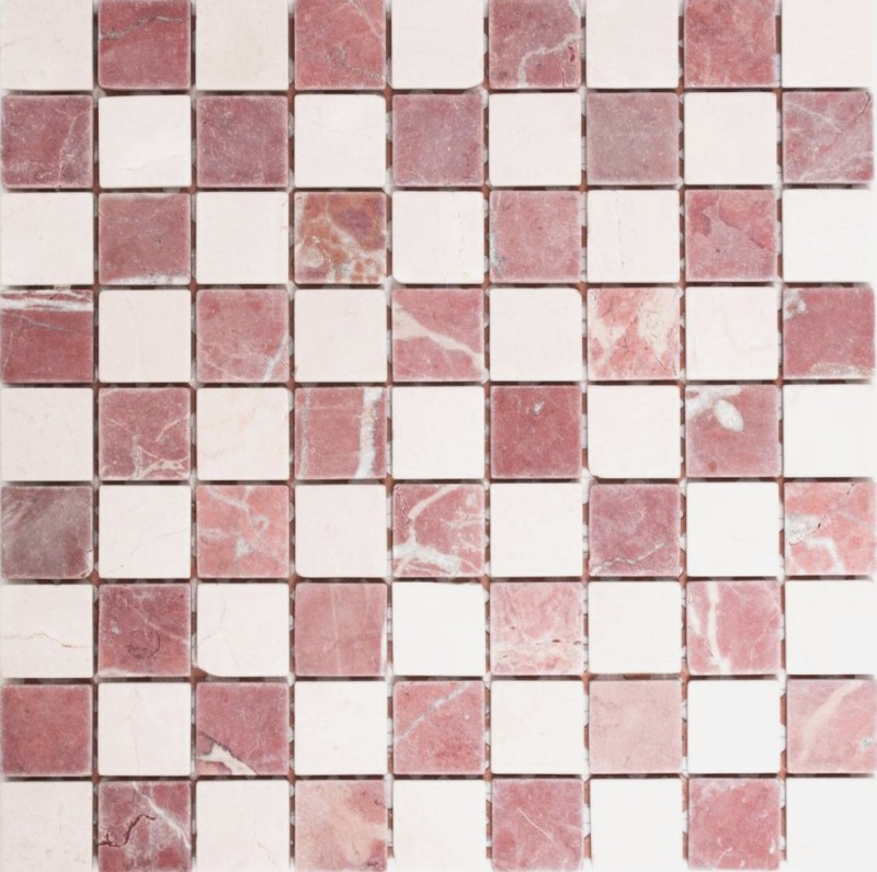 Mosaic tile marble natural stone cream beige red random MOS42-1004_f