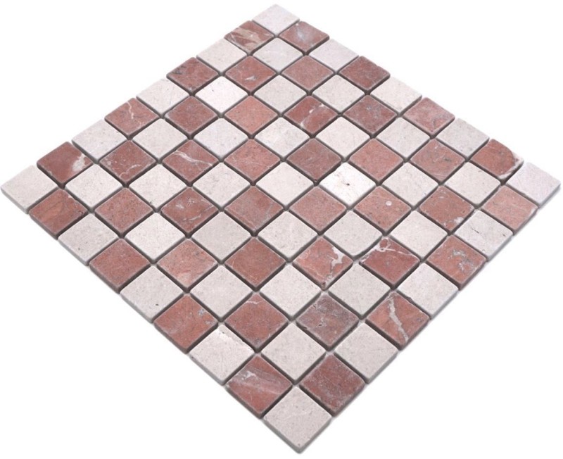 Mosaic tile marble natural stone cream beige red random MOS42-1004_f