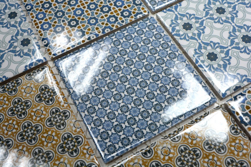 Retro vintage mosaic backsplash kitchen backsplash white blue orange gray MOS22B-1404_f | 10 mosaic mats