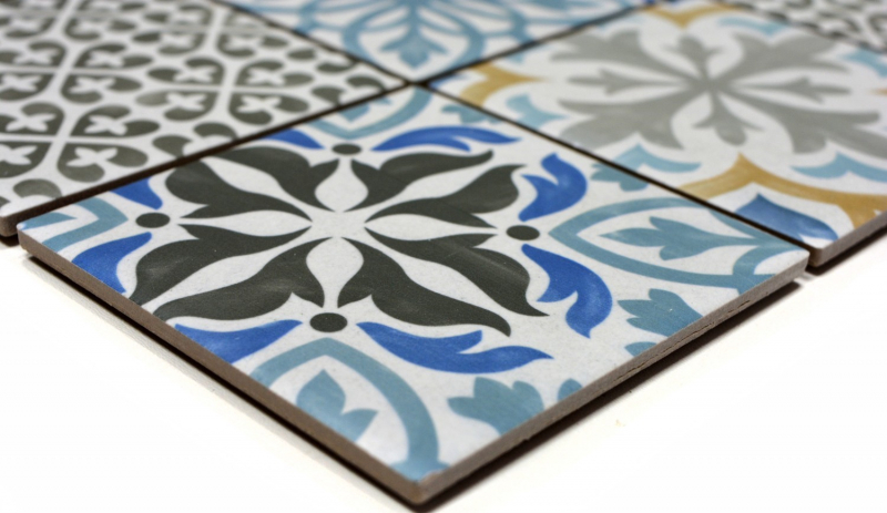 Retro vintage mosaic tile backsplash kitchen backsplash ceramic cream blue orange gray matt MOS22B-1406_f | 10 mosaic mats