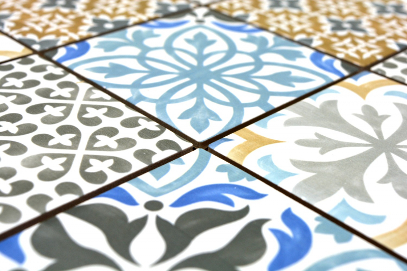 Retro vintage mosaic tile backsplash kitchen backsplash ceramic cream blue orange gray matt MOS22B-1406_f | 10 mosaic mats