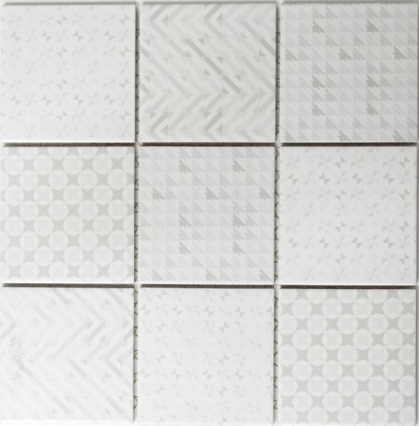 Hand pattern retro vintage mosaic tile ceramic white Geo White MOS22B-1401_m