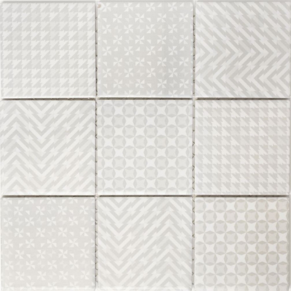 Hand pattern retro vintage mosaic tile ceramic gray Geo Grey MOS22B-1402_m