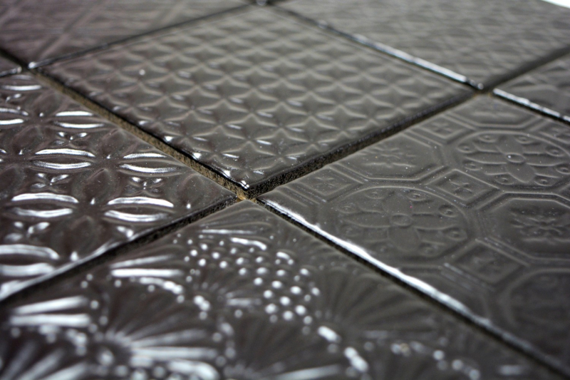 Retro vintage mosaic tile wall ceramic black structure wall bathroom kitchen toilet cladding - MOS22B-1403