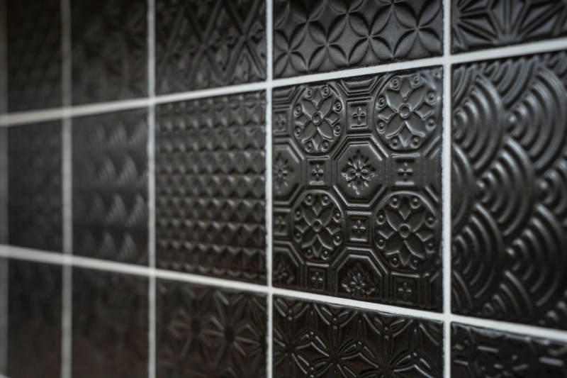Retro vintage mosaic tile wall ceramic black structure wall bathroom kitchen toilet cladding - MOS22B-1403