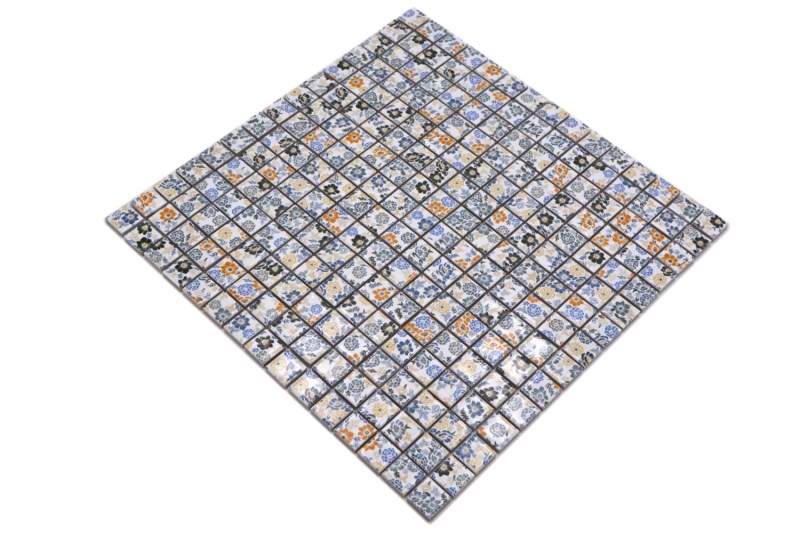 Ceramic mosaic retro vintage white colorful flowers mosaic tile backsplash MOS18C-1401