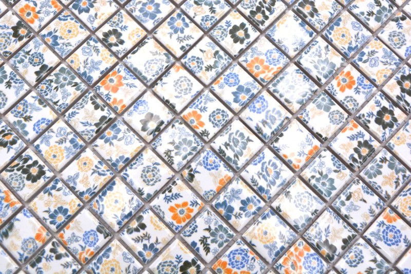 Ceramic mosaic retro vintage white colorful flowers mosaic tile backsplash MOS18C-1401