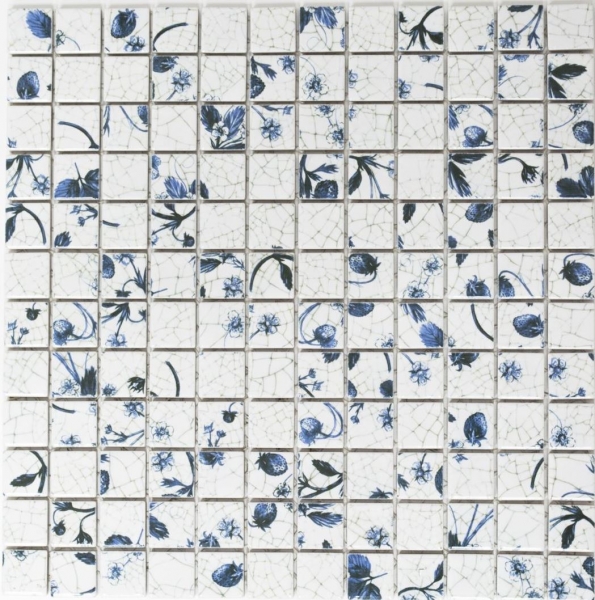 Hand-patterned mosaic tile retro vintage ceramic white blue flower kitchen splashback MOS18D-1404_m