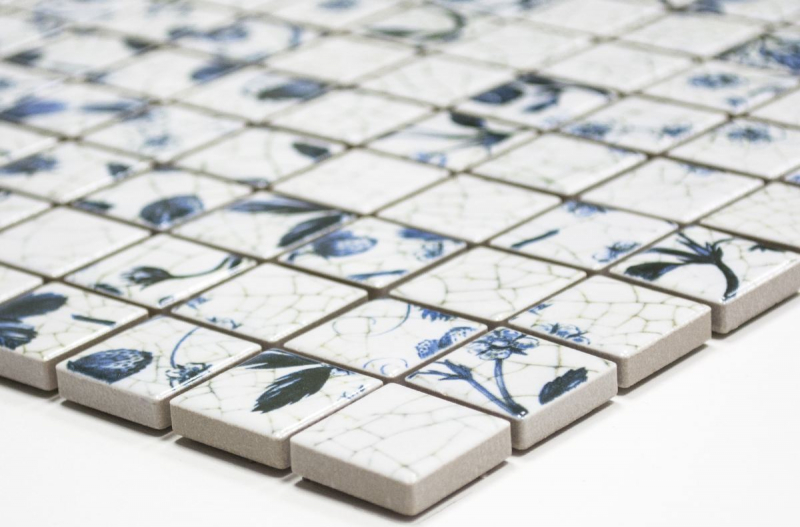Hand-patterned mosaic tile retro vintage ceramic white blue flower kitchen splashback MOS18D-1404_m