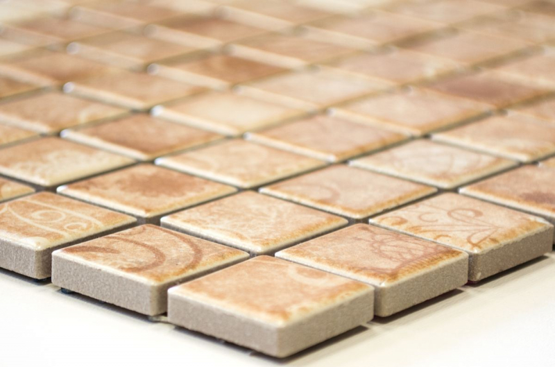 Hand pattern mosaic tile retro vintage ceramic mosaic beige brown kitchen splashback MOS18D-1412_m