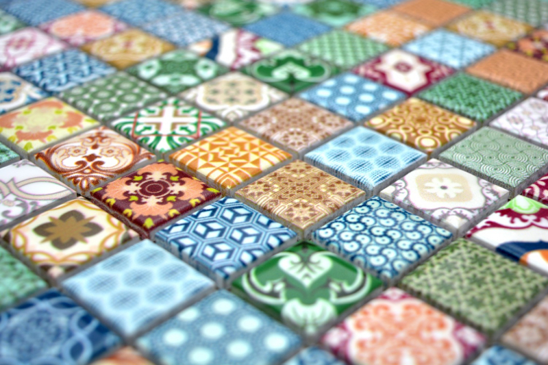 Hand-patterned colorful mosaic tile Spanish look retro vintage ceramic mosaic MOS18D-1616_m
