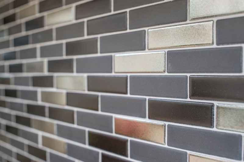 Composite mosaic brick slips ceramic black silver chrome rods tile backsplash MOS26-0317