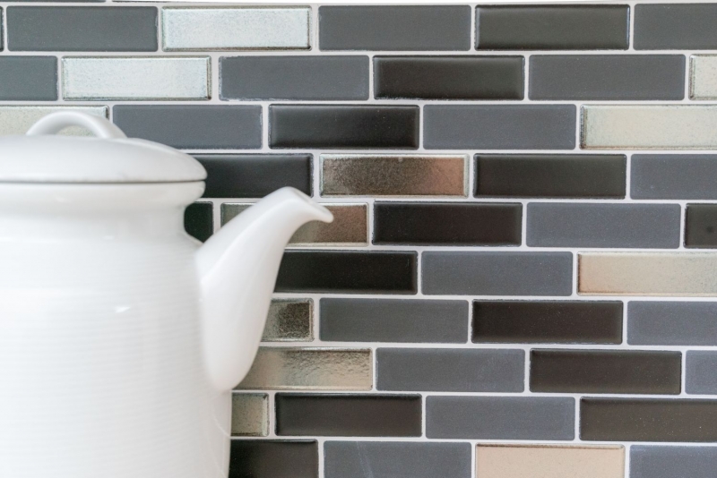 Composite mosaic brick slips ceramic black silver chrome rods tile backsplash MOS26-0317