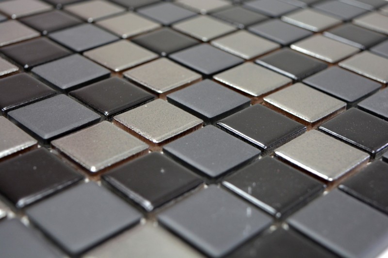 Mosaic tiles ceramic black silver anthracite chrome kitchen splashback MOS18-0317_f | 10 mosaic mats