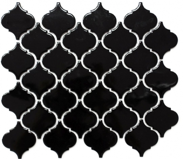 Hand-painted retro vintage mosaic tile ceramic Florentine black glossy MOS13-2BG_m