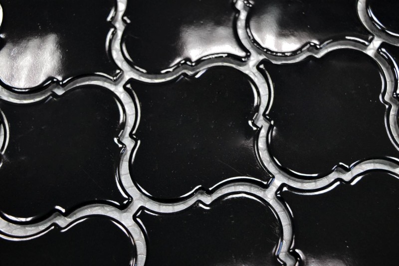 Florentine retro vintage mosaic tile ceramic black glossy wall cladding bathroom kitchen - MOS13-2BG