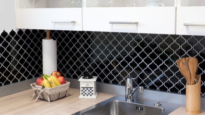 Florentine retro vintage mosaic tile ceramic black glossy wall cladding bathroom kitchen - MOS13-2BG