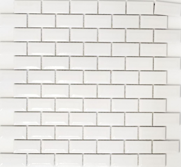 Mini Metro Subway mosaic facet WHITE mosaic tile ceramic tile backsplash kitchen MOS26-0102