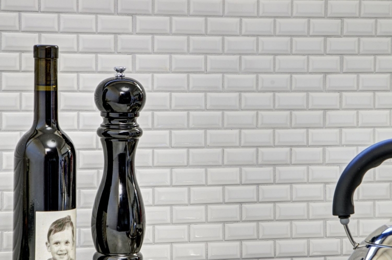Mini Metro Subway mosaic facet WHITE mosaic tile ceramic tile backsplash kitchen MOS26-0102