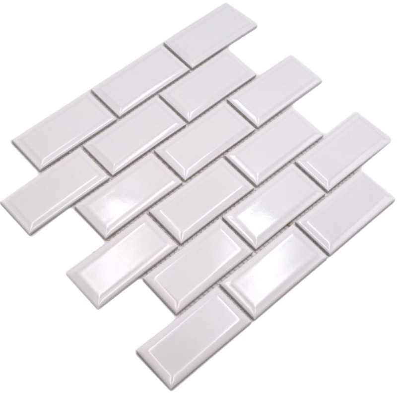 Metro Subway tiles WHITE facet mosaic tile ceramic backsplash kitchen wall MOS26M-0101