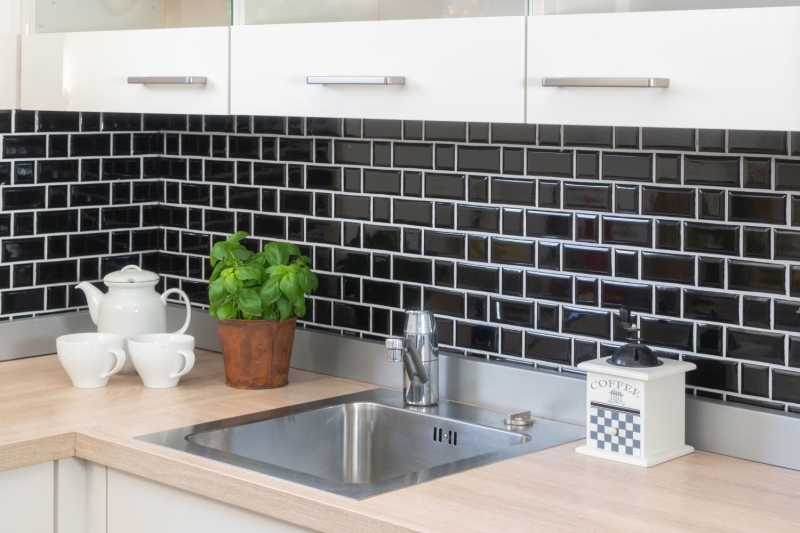 Metro Subway Tiles Black Facet Mosaic Tile Ceramic Tile Backsplash Kitchen MOS26WM-0301