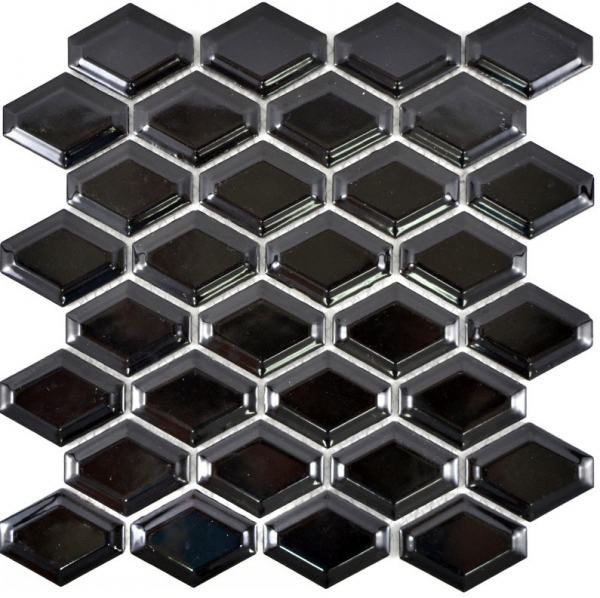 Hand-patterned mosaic tile ceramic diamond metro black glossy tile backsplash kitchen MOS13MD-0301_m