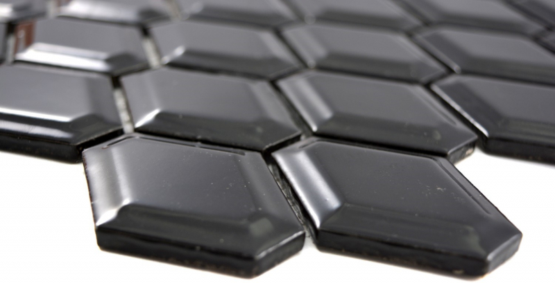 Hand-patterned mosaic tile ceramic diamond metro black glossy tile backsplash kitchen MOS13MD-0301_m