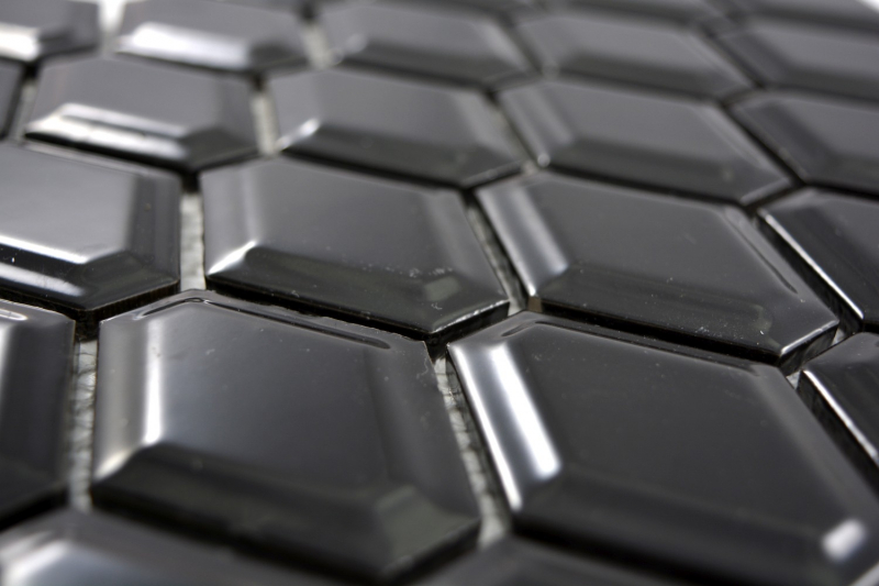Hand-patterned mosaic tile ceramic diamond metro black glossy tile backsplash kitchen MOS13MD-0301_m