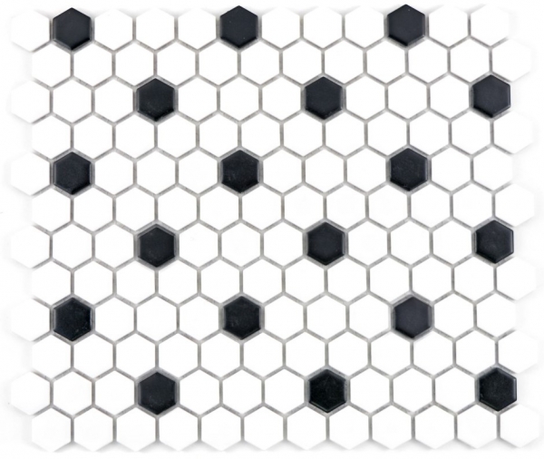 Hand-painted mosaic tile ceramic hexagon black white matt tile backsplash kitchen MOS11A-0301_m