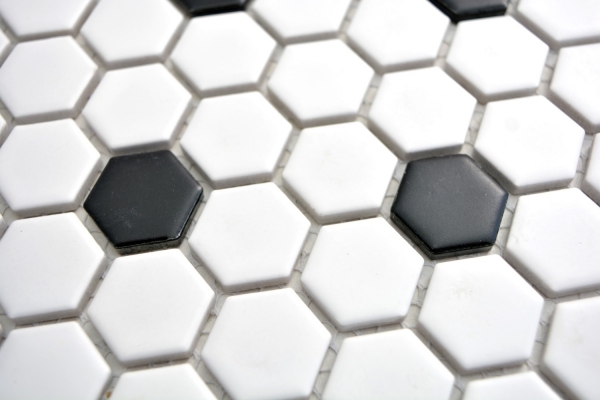 Hand-painted mosaic tile ceramic hexagon black white matt tile backsplash kitchen MOS11A-0301_m