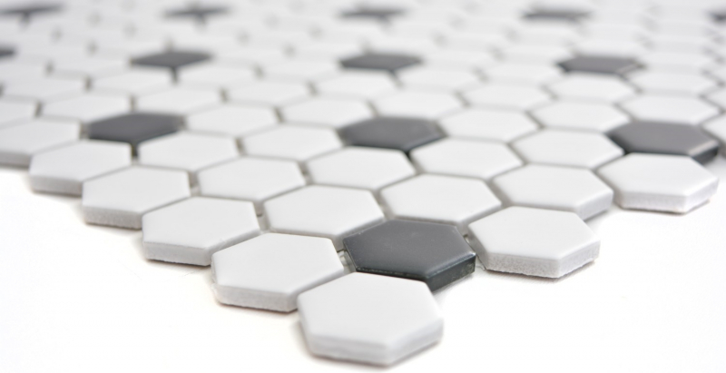 Hand-painted mosaic tile ceramic hexagon black white matt tile backsplash kitchen MOS11A-0301_m
