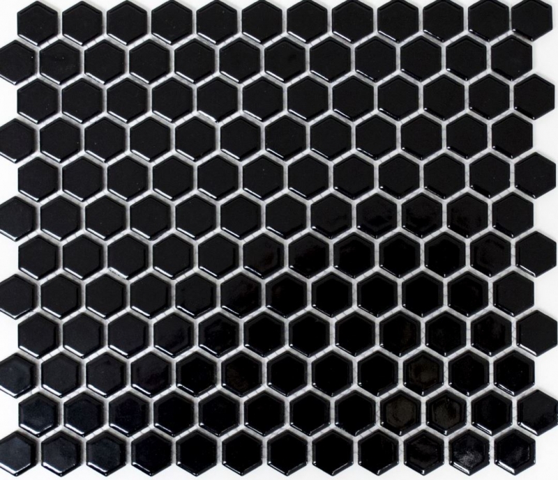 Hexagonal hexagon mosaic tile ceramic mini black glossy wall tile bathroom tile backsplash kitchen - MOS11A-0302