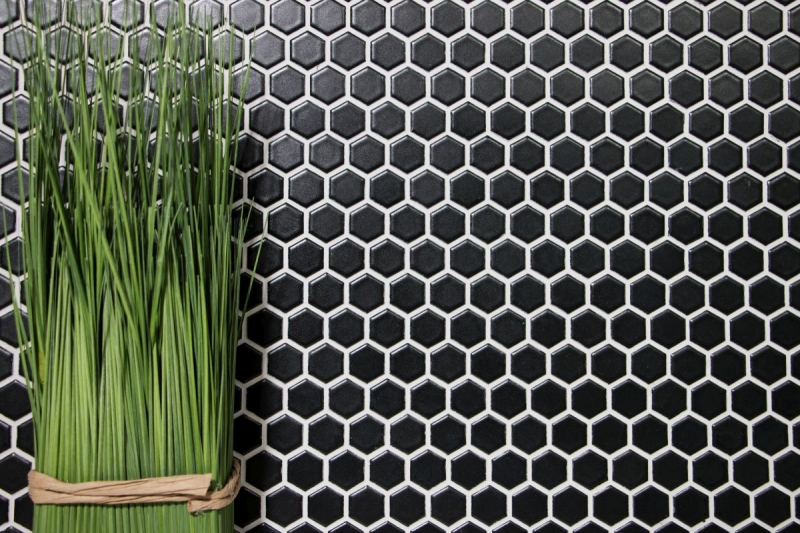Hexagonal hexagon mosaic tile ceramic mini black matt shower splashback tile wall tile bathroom tile - MOS11A-0311