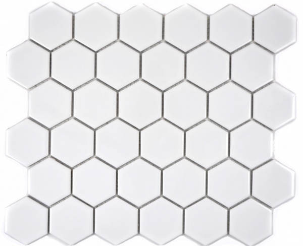 Hand-patterned mosaic tile ceramic hexagon white glossy kitchen splashback MOS11B-0102_m