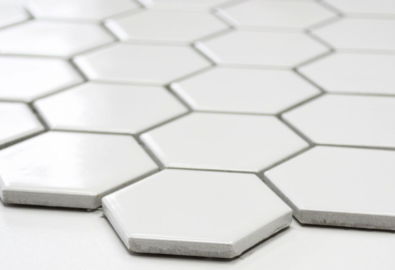 Hand-patterned mosaic tile ceramic hexagon white glossy kitchen splashback MOS11B-0102_m