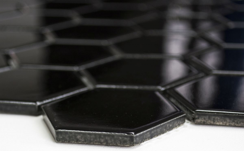 Hand-painted mosaic tile ceramic hexagon black glossy shower splashback MOS11B-0302_m