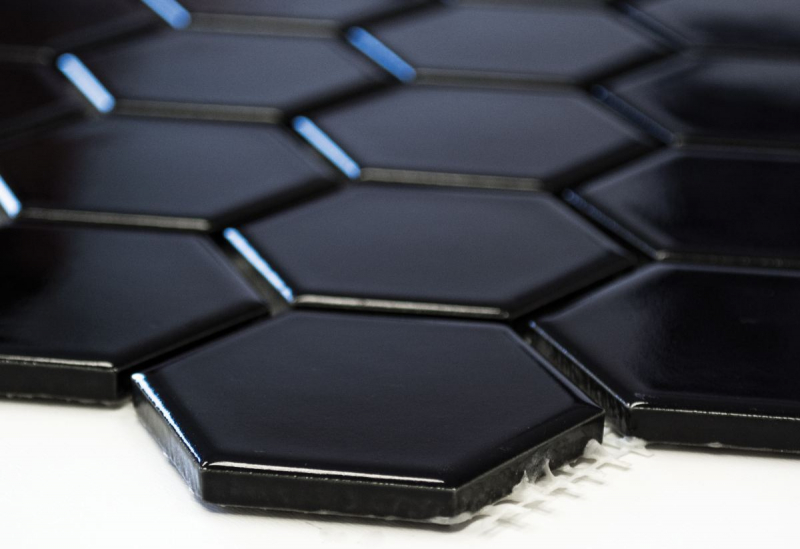 Hand-painted mosaic tile ceramic hexagon black matt shower splashback MOS11B-0311_m