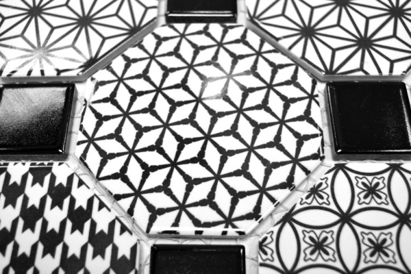 Hand sample mosaic tile ceramic octagon MISTO white glossy black mosaic wall kitchen splashback MOSOcta-0301_m