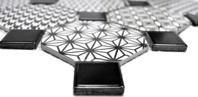 Hand sample mosaic tile ceramic octagon MISTO white glossy black mosaic wall kitchen splashback MOSOcta-0301_m