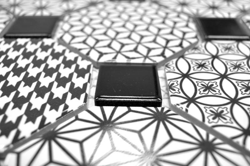 Hand sample mosaic tile ceramic octagon MISTO white glossy black mosaic wall kitchen splashback MOSOcta-0301_m