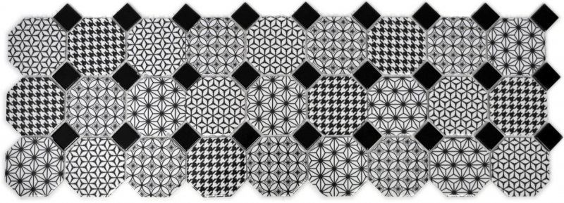 Hand sample mosaic tile ceramic octagon MISTO white glossy black mosaic wall kitchen splashback MOSOcta-0301_m
