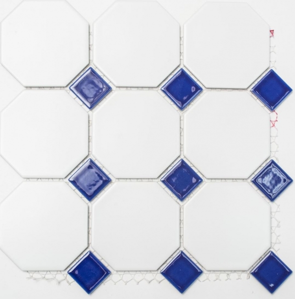 Hand-painted mosaic tile ceramic octagonal white matt cobalt blue glossy mosaic wall kitchen splashback MOSOcta-180_m