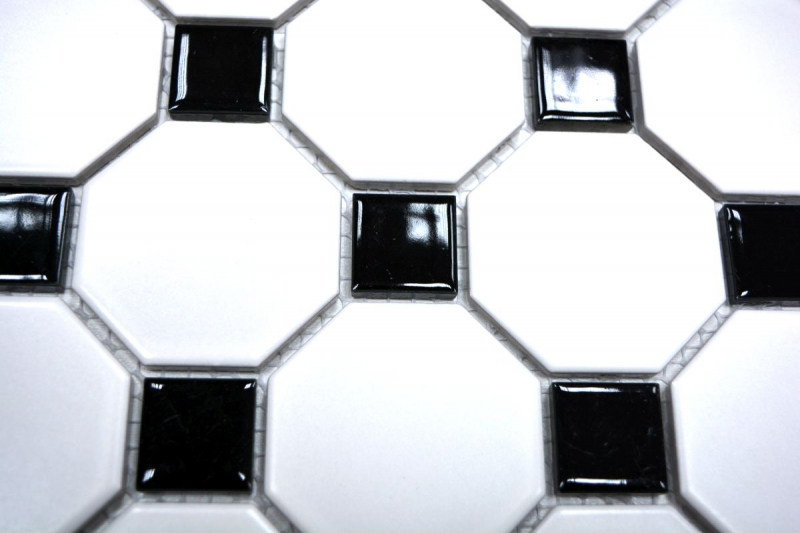 Hand-painted mosaic tile ceramic octagon white matt black glossy wall tile bathroom tile MOS13-OctaG468_m
