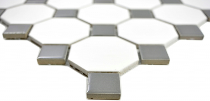 Hand-painted mosaic tile ceramic metal gray octagon white matt metal glossy MOS13-0122_m