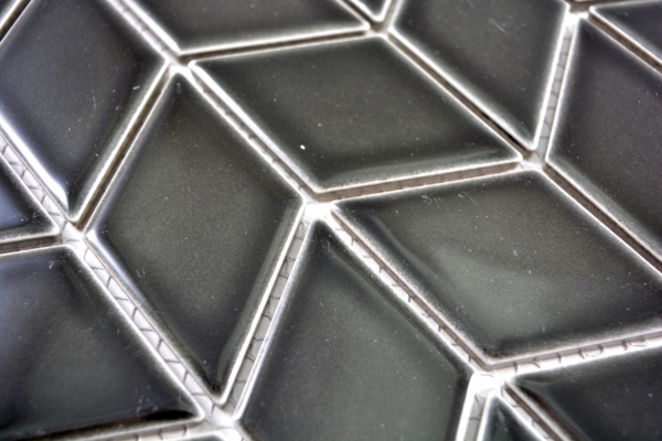 Hand-patterned mosaic tile ceramic white diamond black glossy wave kitchen splashback MOS13DS-0302_m