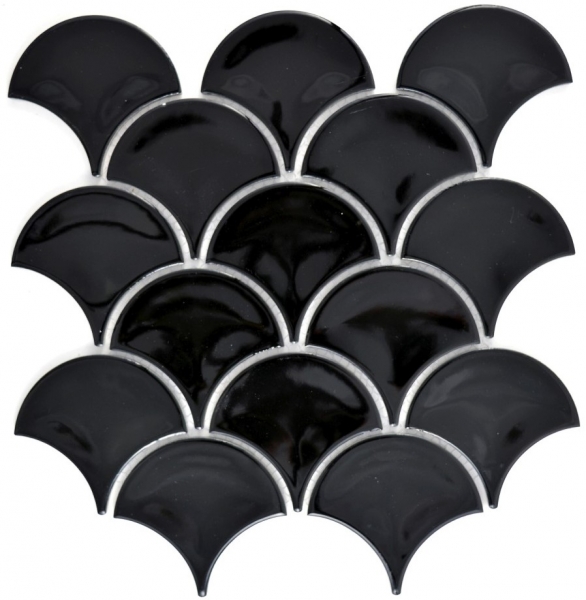 Mosaic tile ceramic fan black glossy tile WC bathroom tile MOS13-FS03_f | 10 mosaic mats