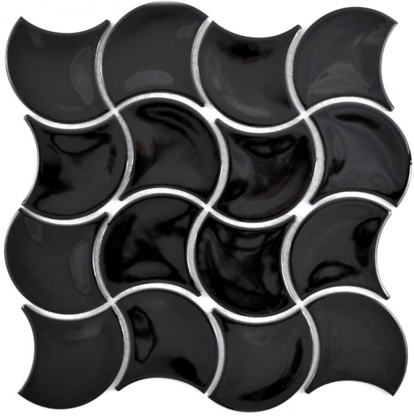 Hand pattern mosaic tile ceramic fan black glossy wave wall tile bathroom tile MOS13-FSW03_m